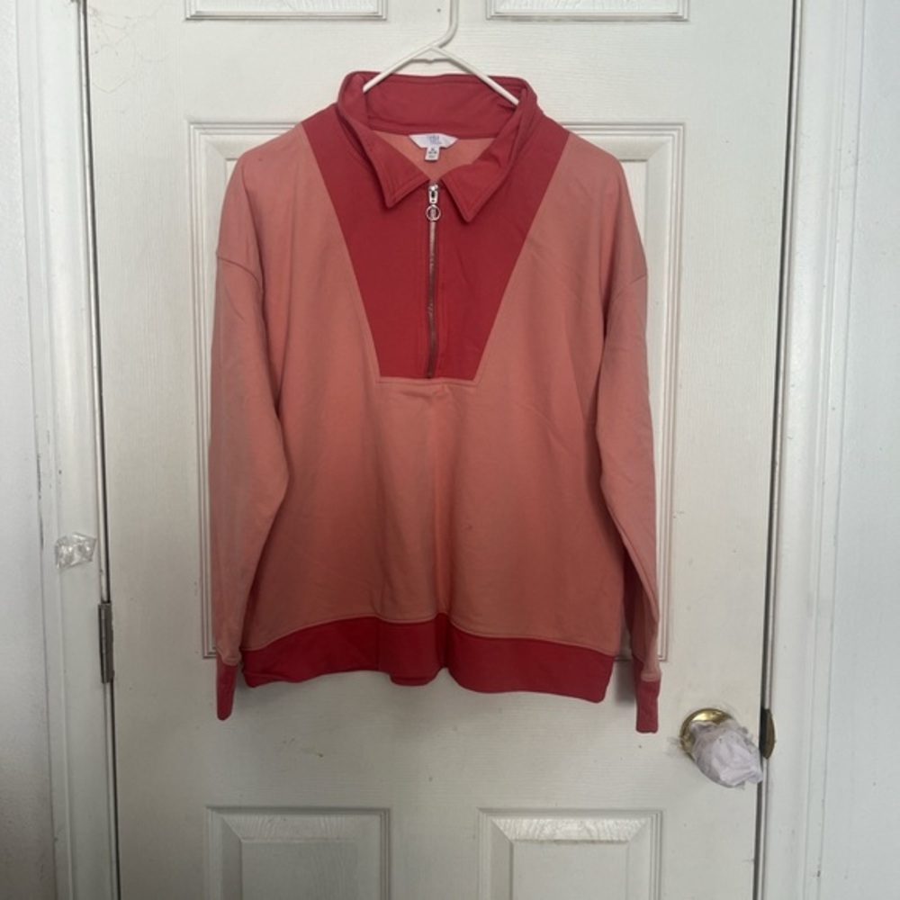 Time and Tru Red and Pink Quarter-Zip Sweatshirt